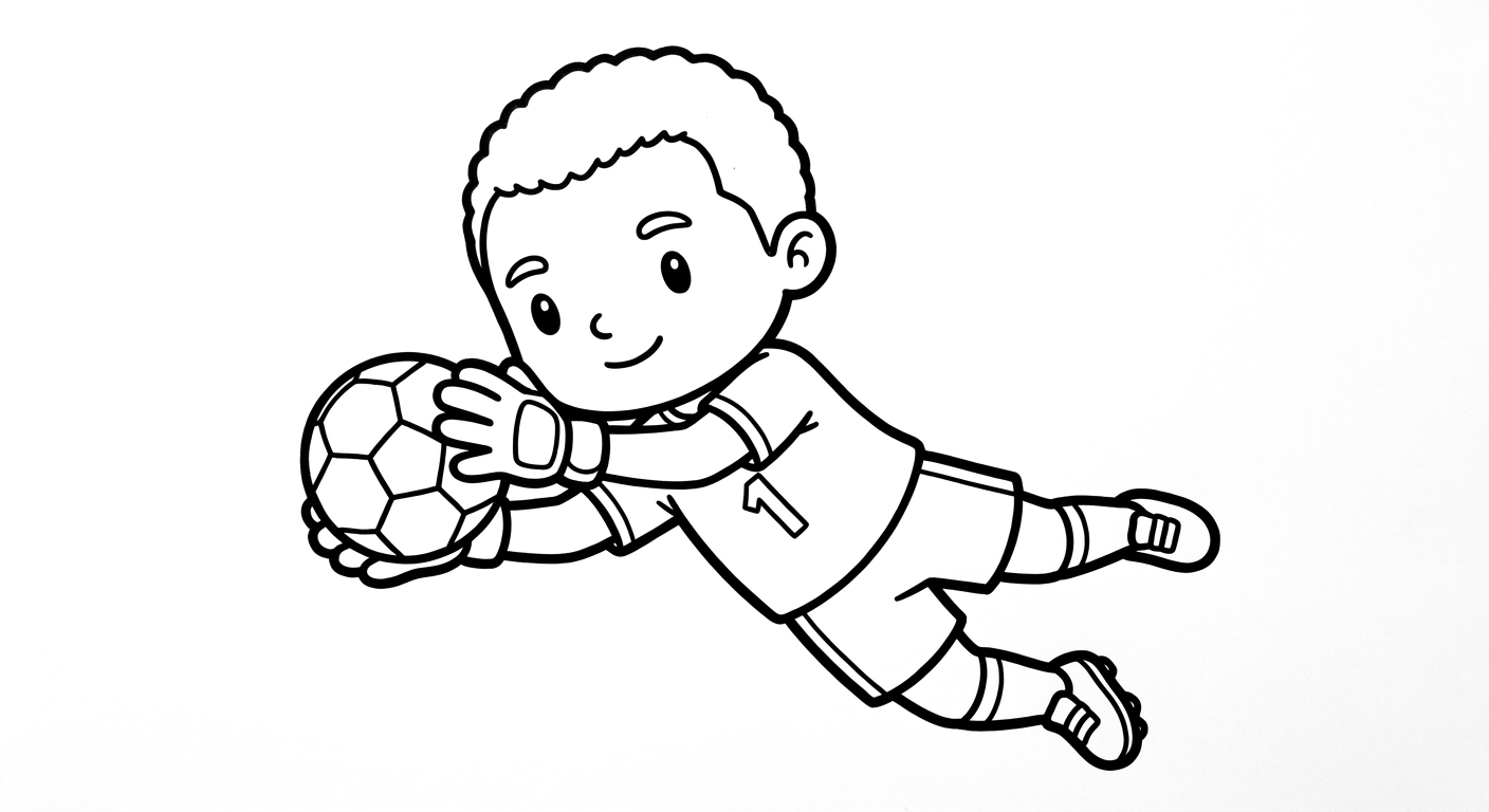 Desenho para colorir do goleiro Alisson em pose simples de defesa para pintar