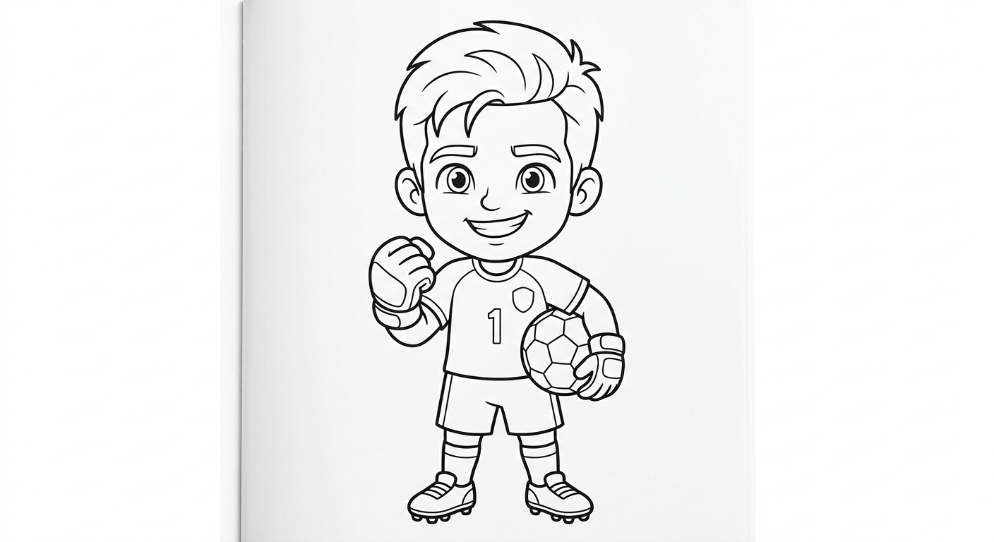 Desenho para colorir do goleiro Alisson segurando a bola em pose simples para pintar