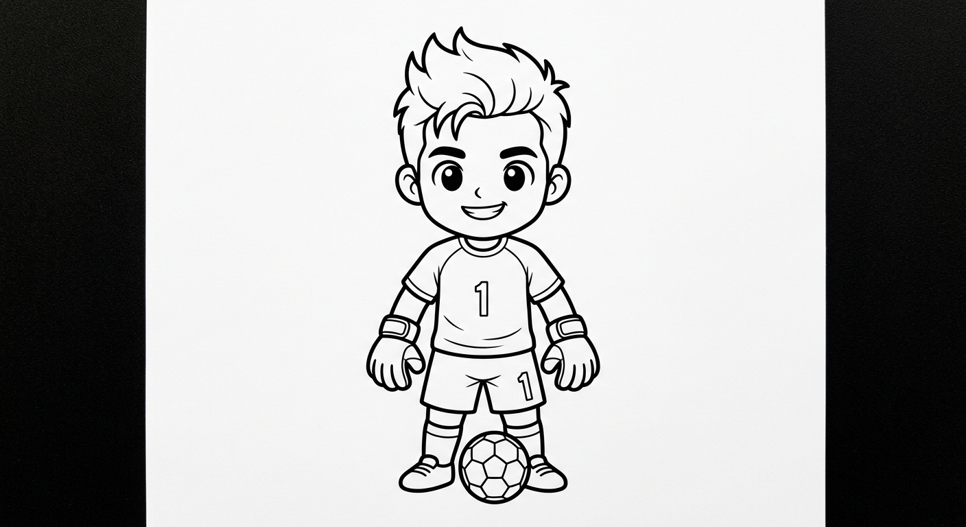 Desenho para colorir do goleiro Alisson segurando a bola em pose simples para pintar