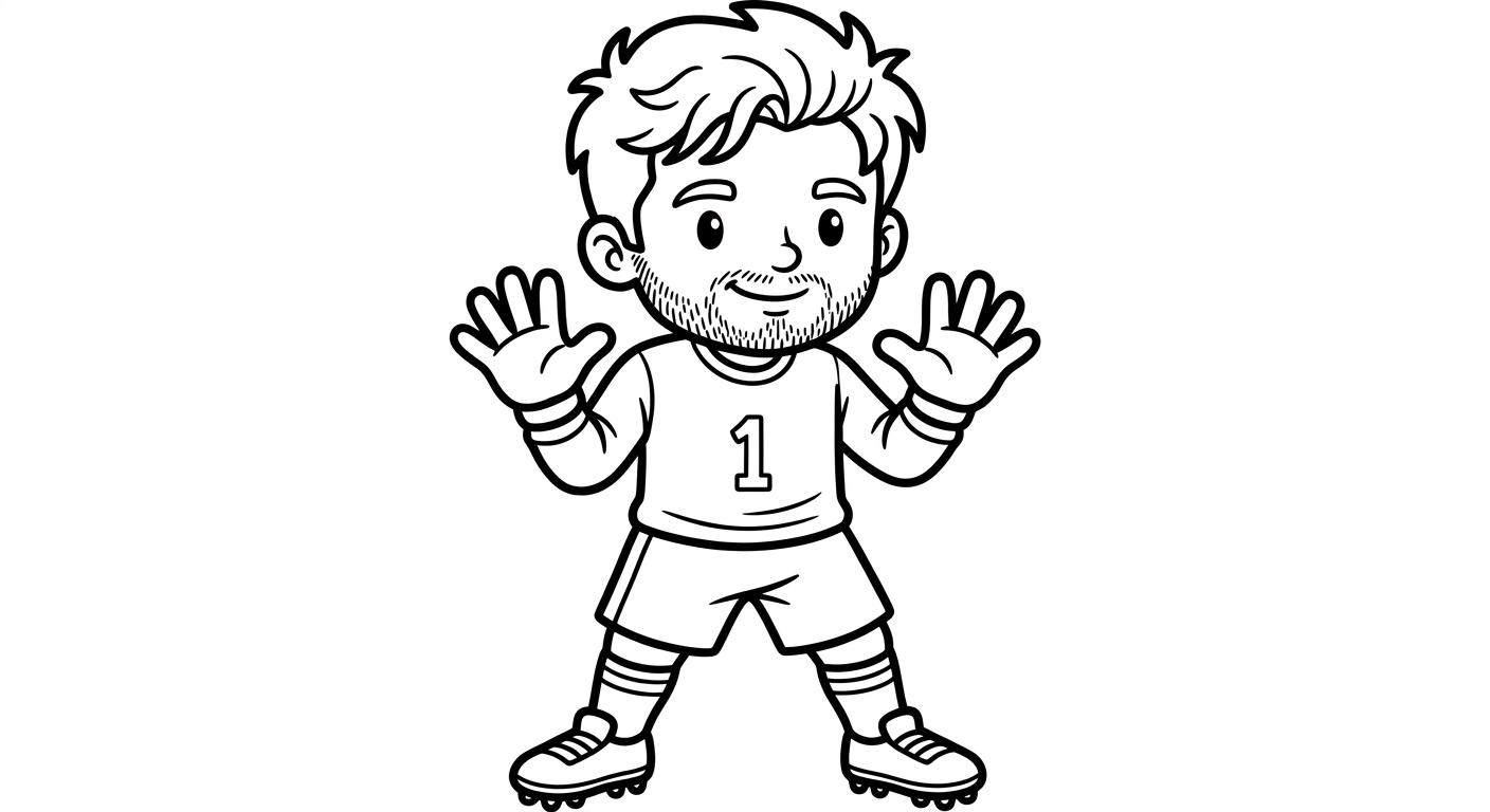 Desenho para colorir do goleiro Alisson segurando a bola em pose simples para pintar