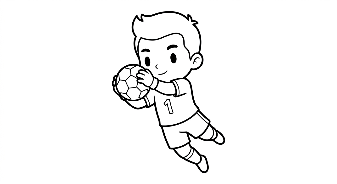 Desenho para colorir do goleiro Alisson em salto segurando bola no peito com estrelas decorativas para pintar