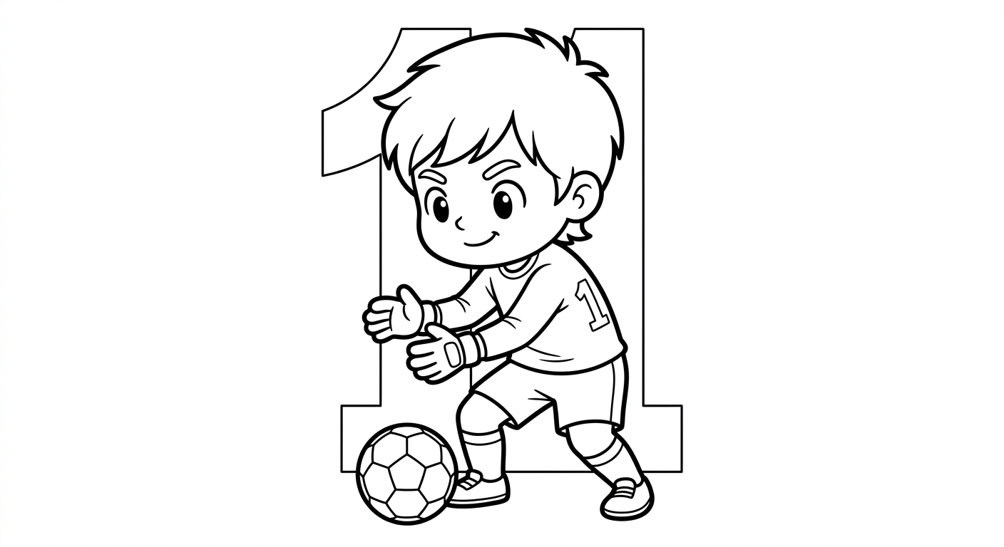 Desenho para colorir do goleiro Alisson em defesa pronta com bola, estrelas e número ao fundo para pintar