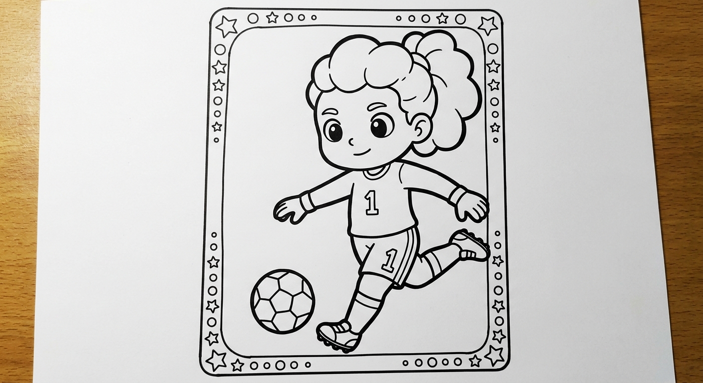 Desenho para colorir do goleiro Alisson batendo tiro de meta em card com bola e estrelas