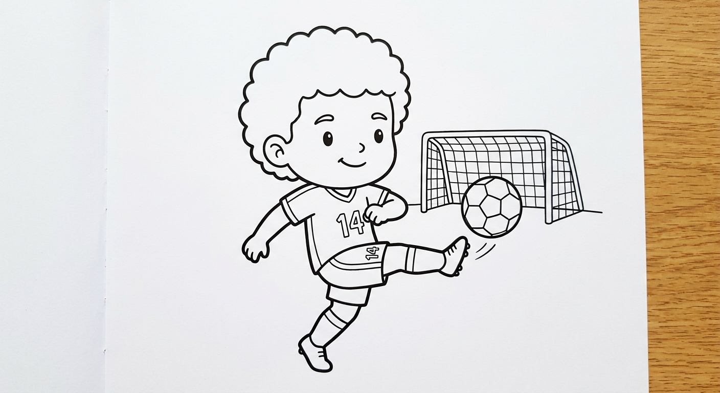 Desenho para colorir do zagueiro Bremer chutando forte a gol com bola e estrelas decorativas para pintar
