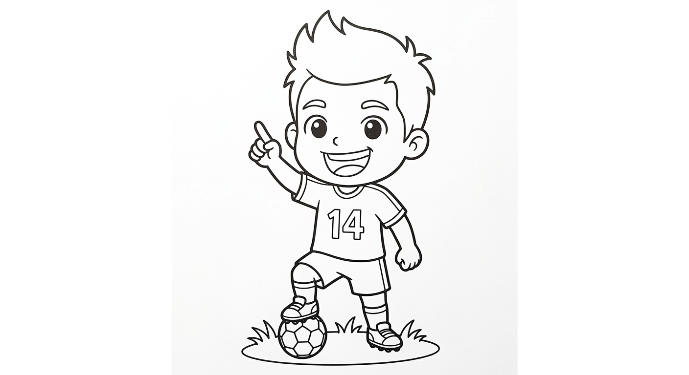 Desenho para colorir do zagueiro Bremer apontando para o céu visto de baixo para pintar