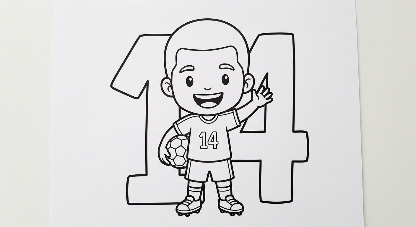 Desenho para colorir do zagueiro Bremer acenando à torcida com número grande da camisa ao fundo para pintar