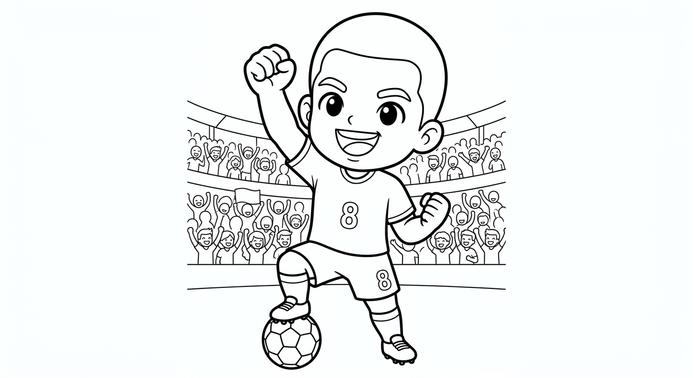 Desenho para colorir do meia Bruno Guimarães comemorando com soco no ar no estádio lotado para pintar