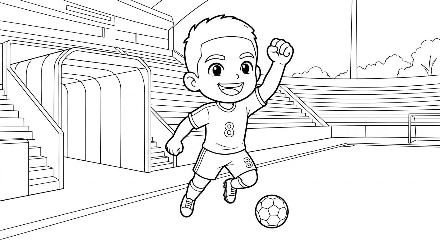 Desenho para colorir do meia Bruno Guimarães saltando com soco no ar no túnel do estádio para pintar