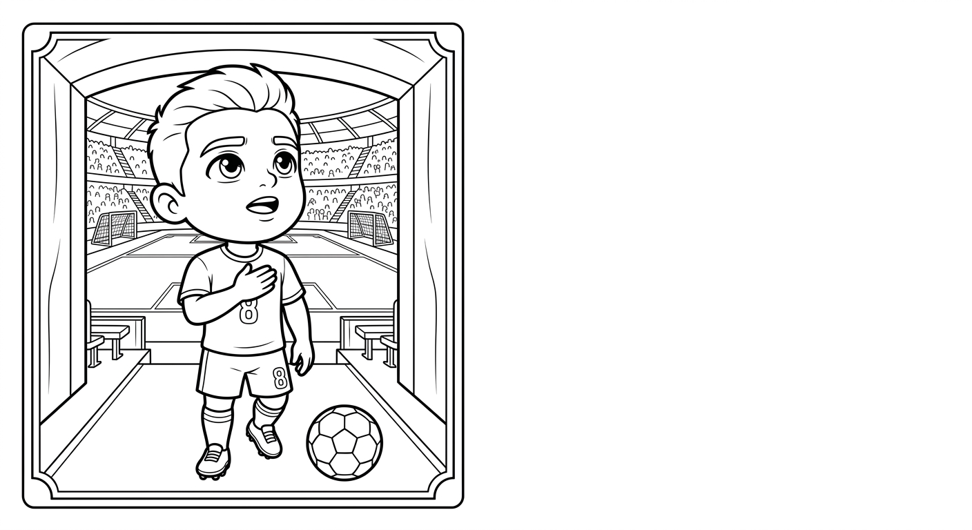 Desenho para colorir do meia Bruno Guimarães cantando o hino com mão no peito no túnel do estádio