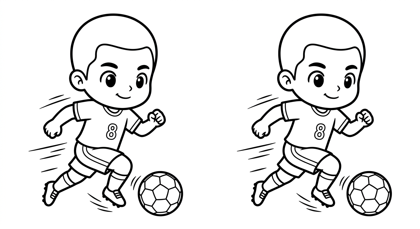 Desenho para colorir do meia Bruno correndo em disparada, saltando com bola e estrelas decorativas para pintar