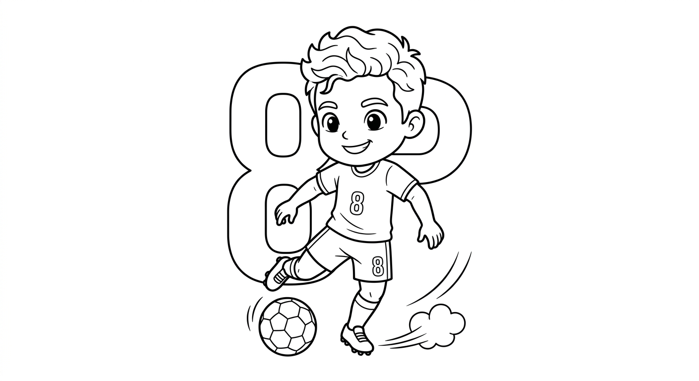 Desenho para colorir do meia Bruno Guimarães driblando com finta, número grande ao fundo para pintar