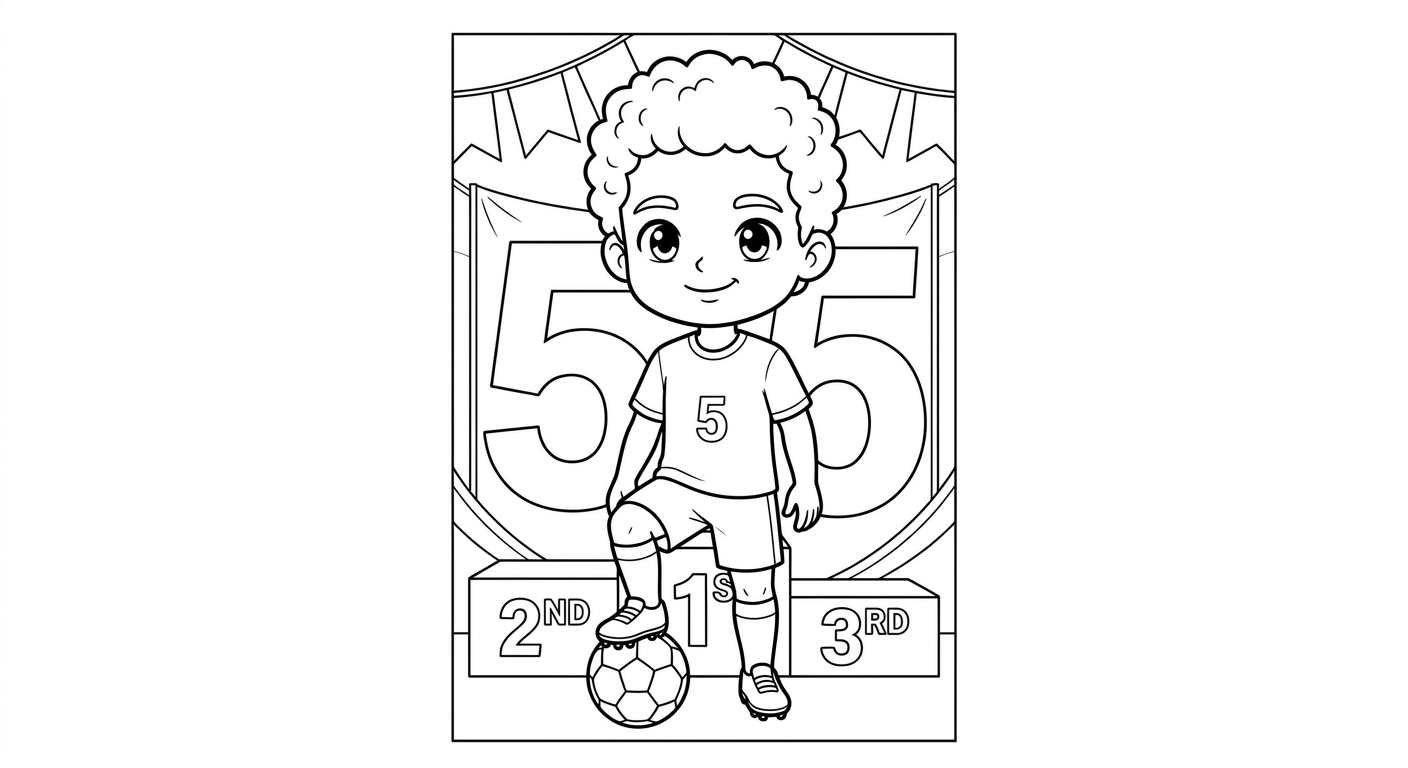 Desenho para colorir do volante Casemiro com bola sob o pé no pódio e camisa numerada ao fundo