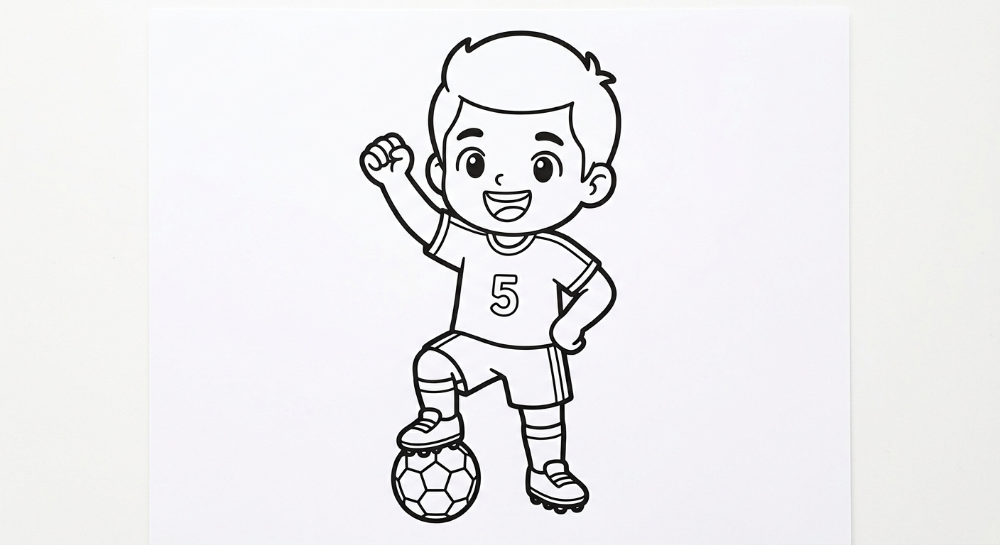 Desenho para colorir do volante Casemiro comemorando em close com a bola sob o pé para pintar