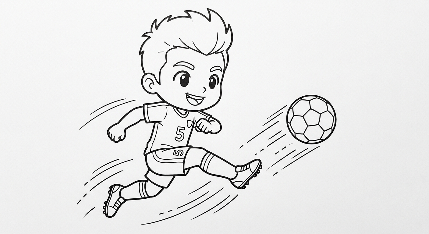 Desenho para colorir do volante Casemiro em salto, correndo em disparada com a bola para pintar