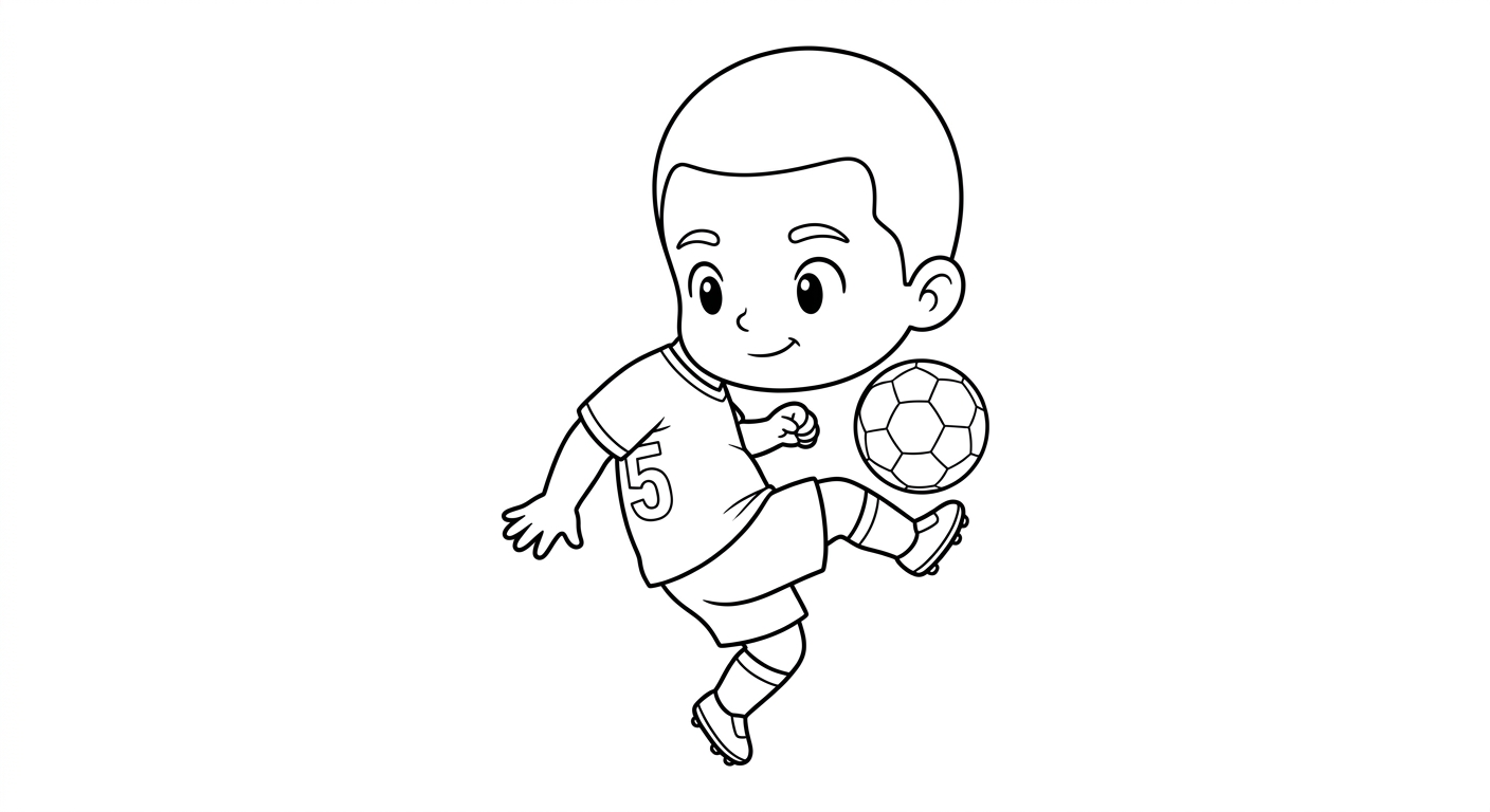 Desenho para colorir do volante Casemiro fazendo embaixadinhas no salto com bola e estrelas para imprimir