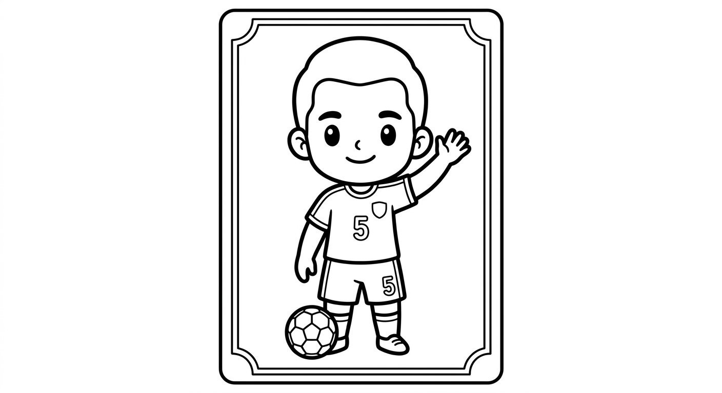Desenho para colorir do volante Casemiro acenando para a torcida em estilo card colecionável para pintar