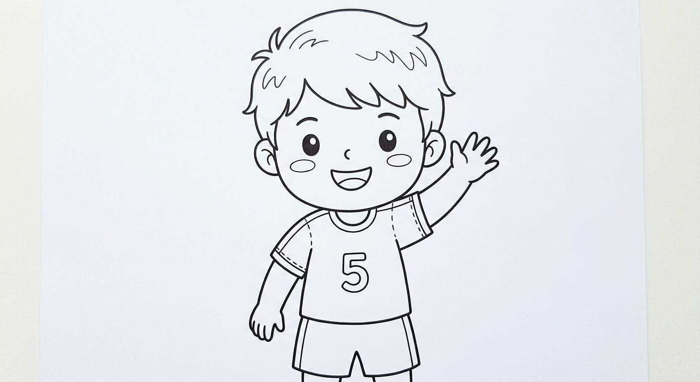 Desenho para colorir do volante Casemiro acenando para a torcida em close de busto para pintar