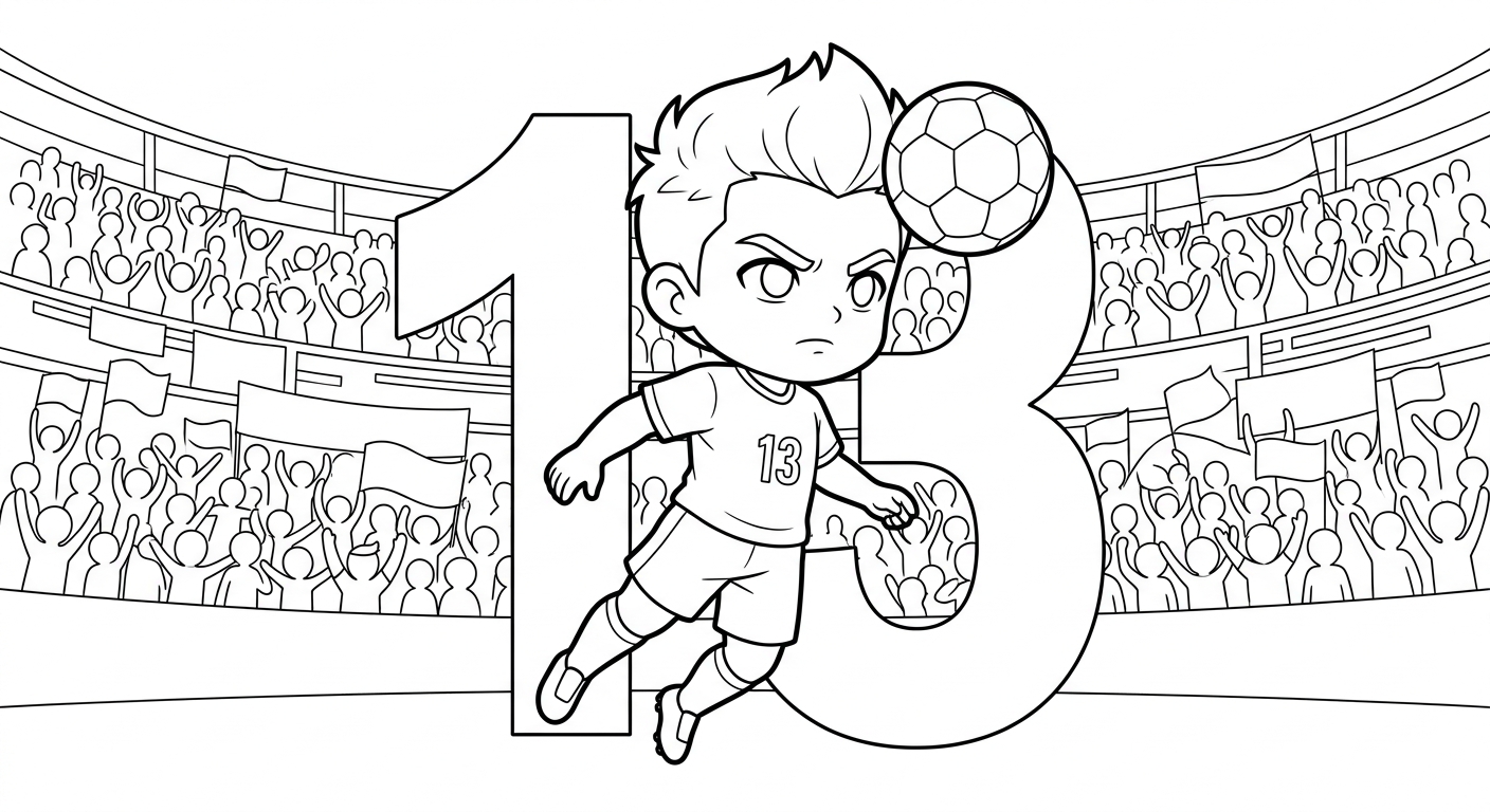 Desenho para colorir do lateral Danilo cabeceando no estádio lotado, com número grande da camisa ao fundo