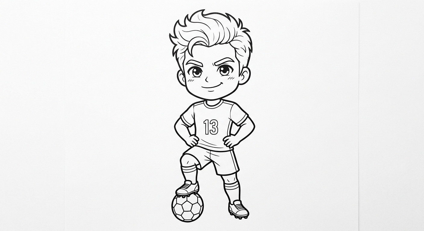Desenho para colorir do lateral Danilo isolado em pose oficial heroica, visto de baixo, para imprimir