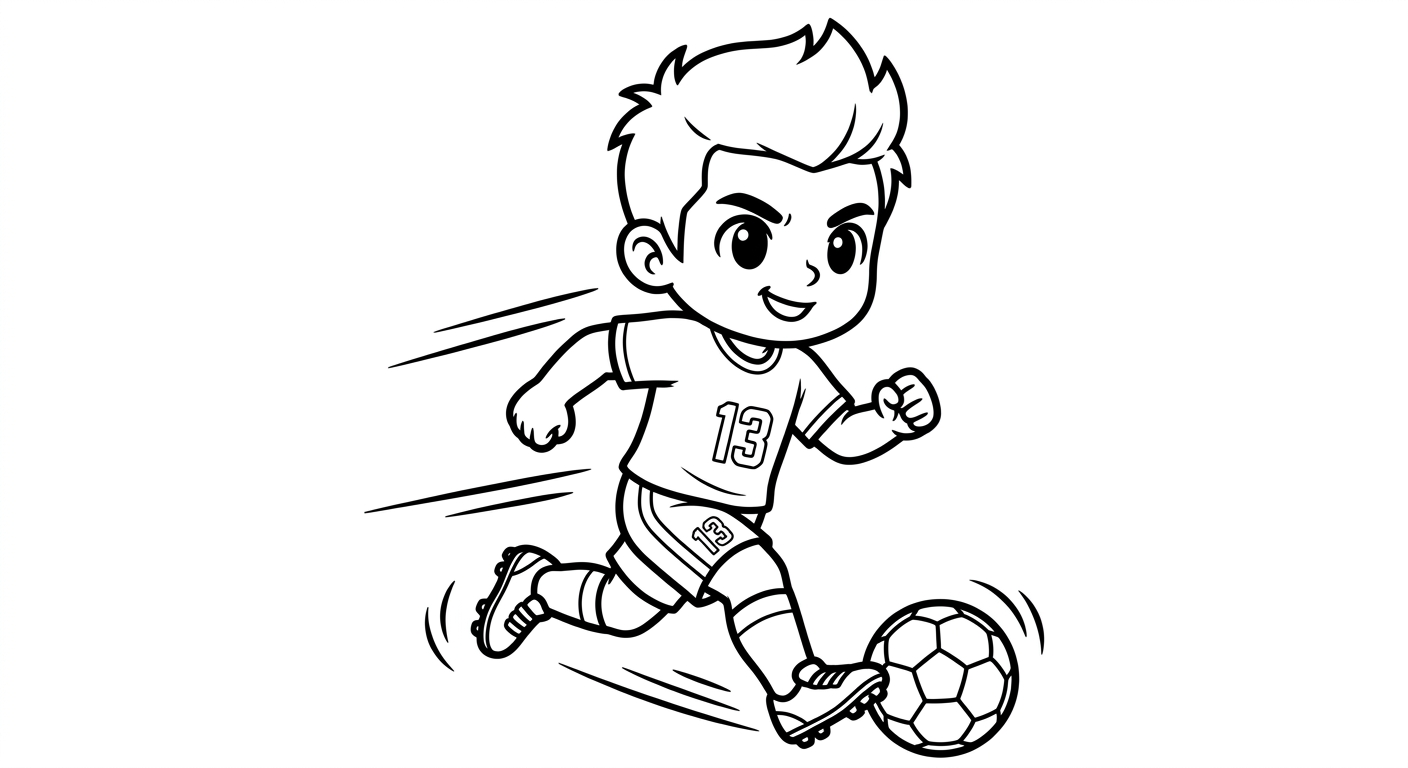 Desenho para colorir do lateral Danilo correndo em disparada com a bola visto de baixo para pintar
