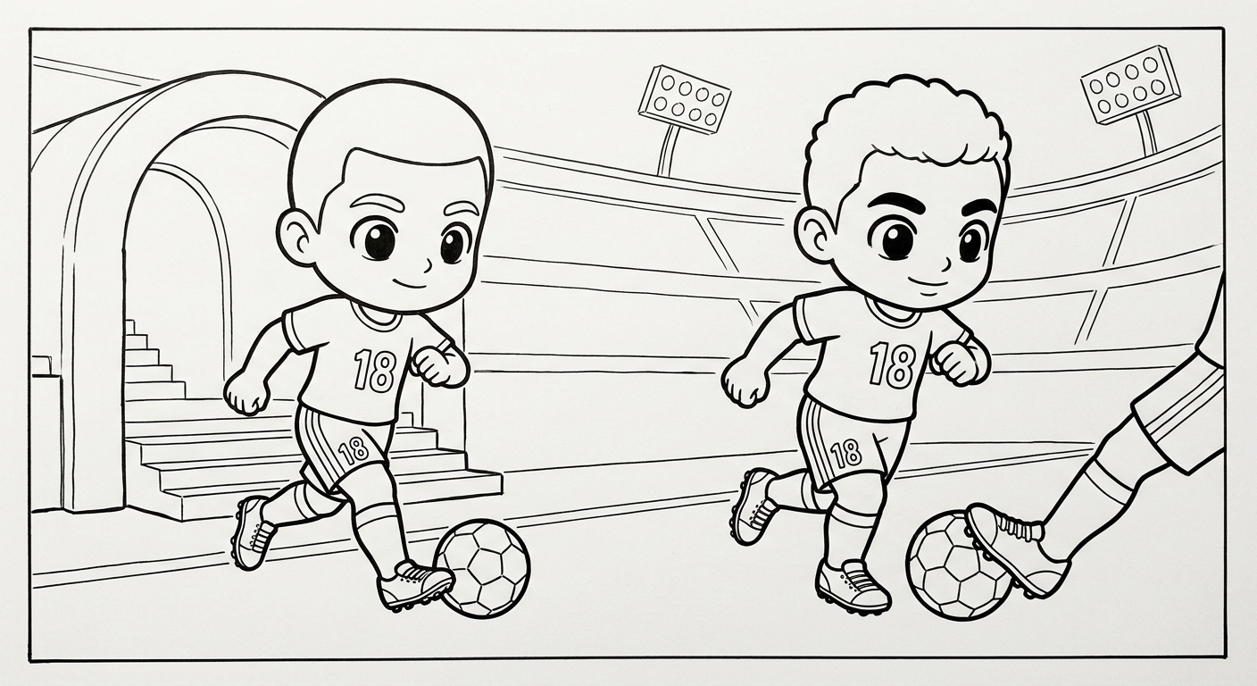 Desenho para colorir do lateral Danilo driblando com finta no túnel de entrada do estádio para pintar