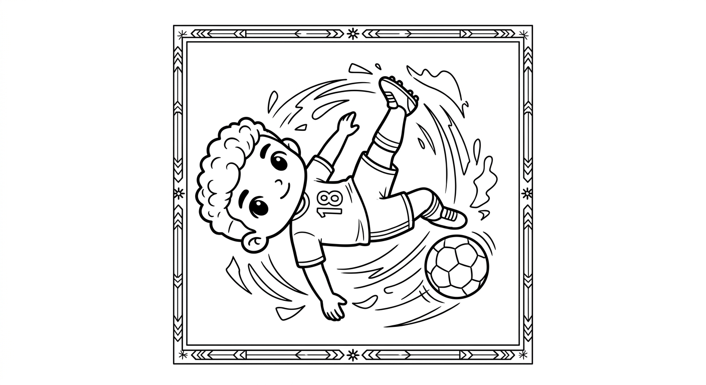 Desenho para colorir do lateral Danilo fazendo bicicleta acrobática com bola e estrelas decorativas para pintar