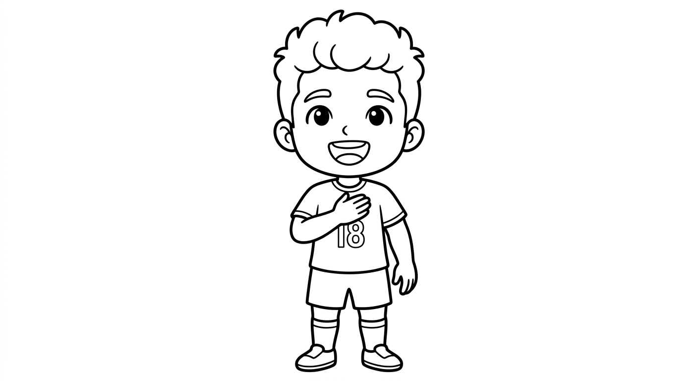 Desenho para colorir do lateral Danilo cantando o hino com a mão no peito para pintar