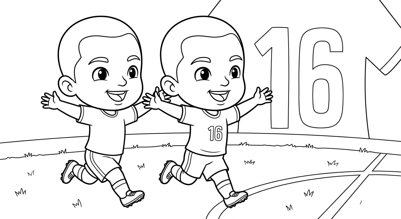 Desenho para colorir do lateral Douglas Santos correndo de braços abertos no estádio