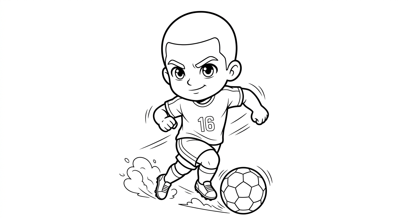 Desenho para colorir do lateral Douglas correndo em disparada com bola sob estrelas para pintar