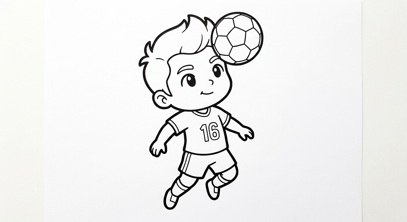 Desenho para colorir do lateral Douglas Santos cabeceando bola no alto, visto de baixo entre estrelas decorativas para imprimir