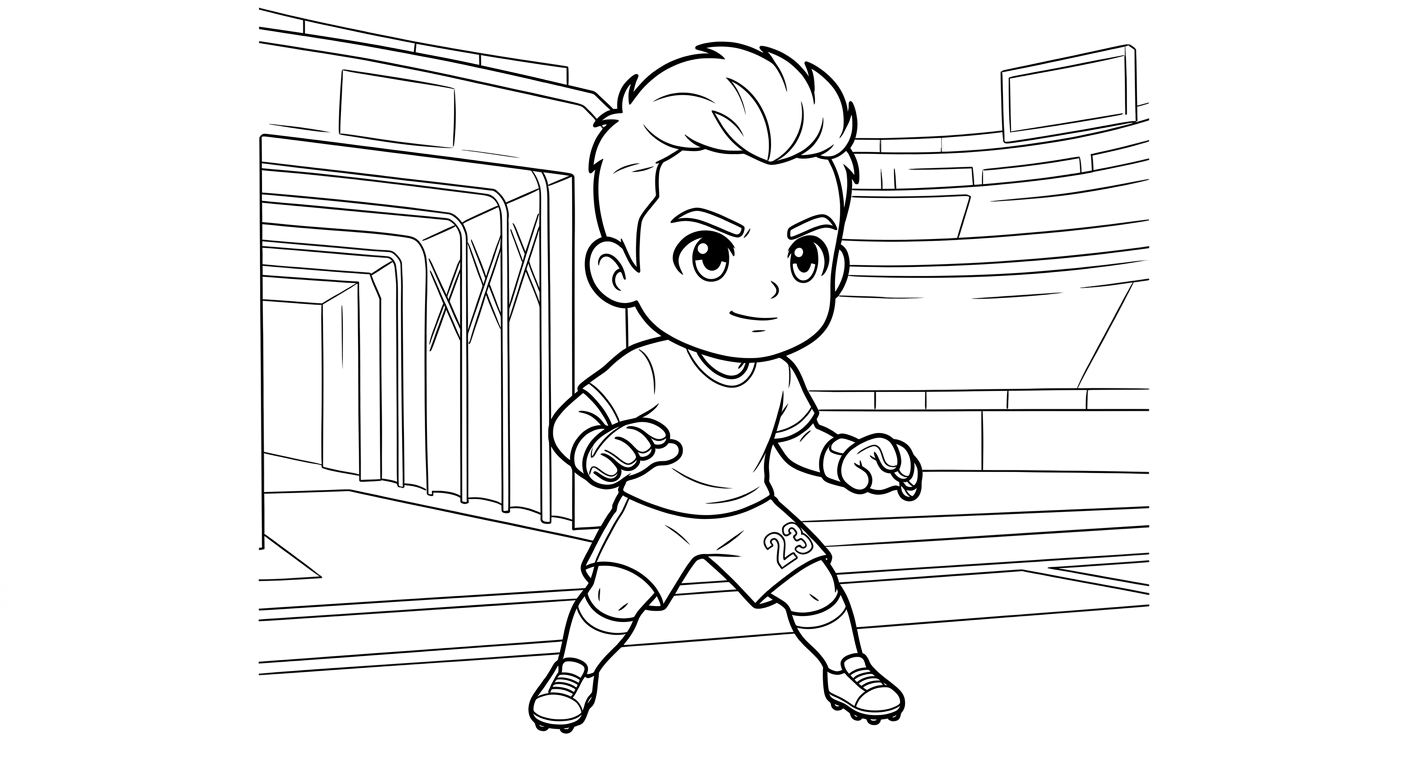 Desenho para colorir do goleiro Ederson em defesa pronta no túnel de entrada do estádio para pintar