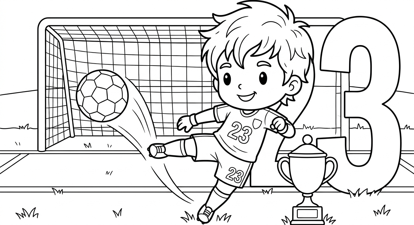 Desenho para colorir do goleiro Ederson batendo tiro de meta, com troféu e número ao fundo para imprimir