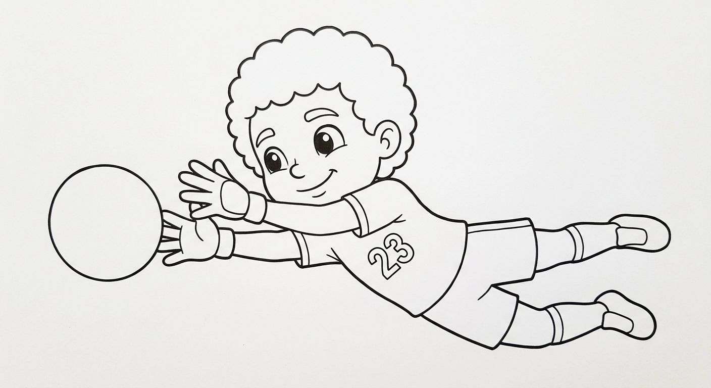 Desenho para colorir do goleiro Ederson defendendo de mergulho em salto congelado para pintar