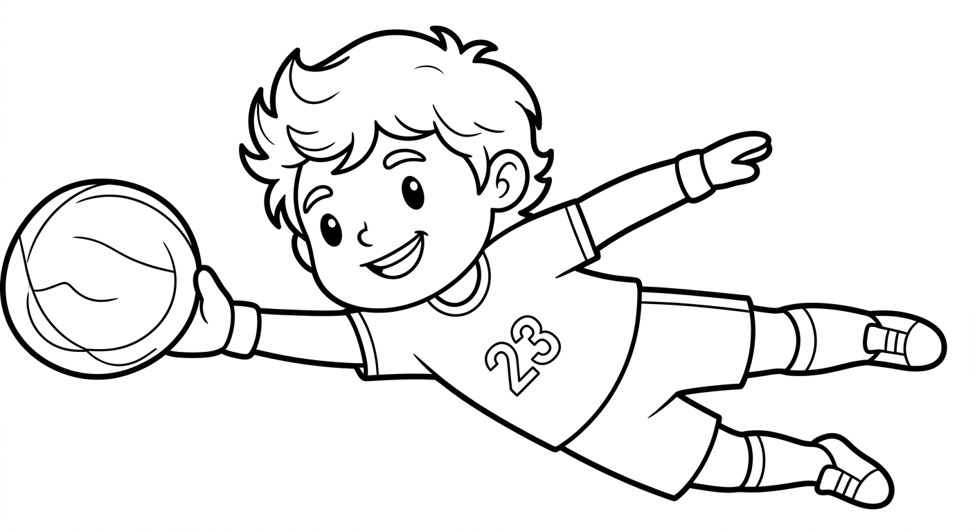 Desenho para colorir do goleiro Ederson defendendo com mergulho em close para imprimir