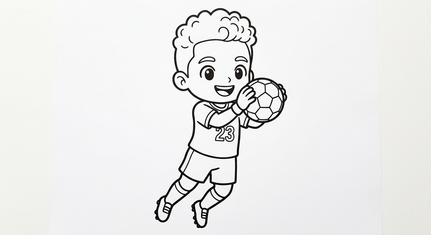 Desenho para colorir do goleiro Ederson segurando a bola firme no peito em salto para pintar