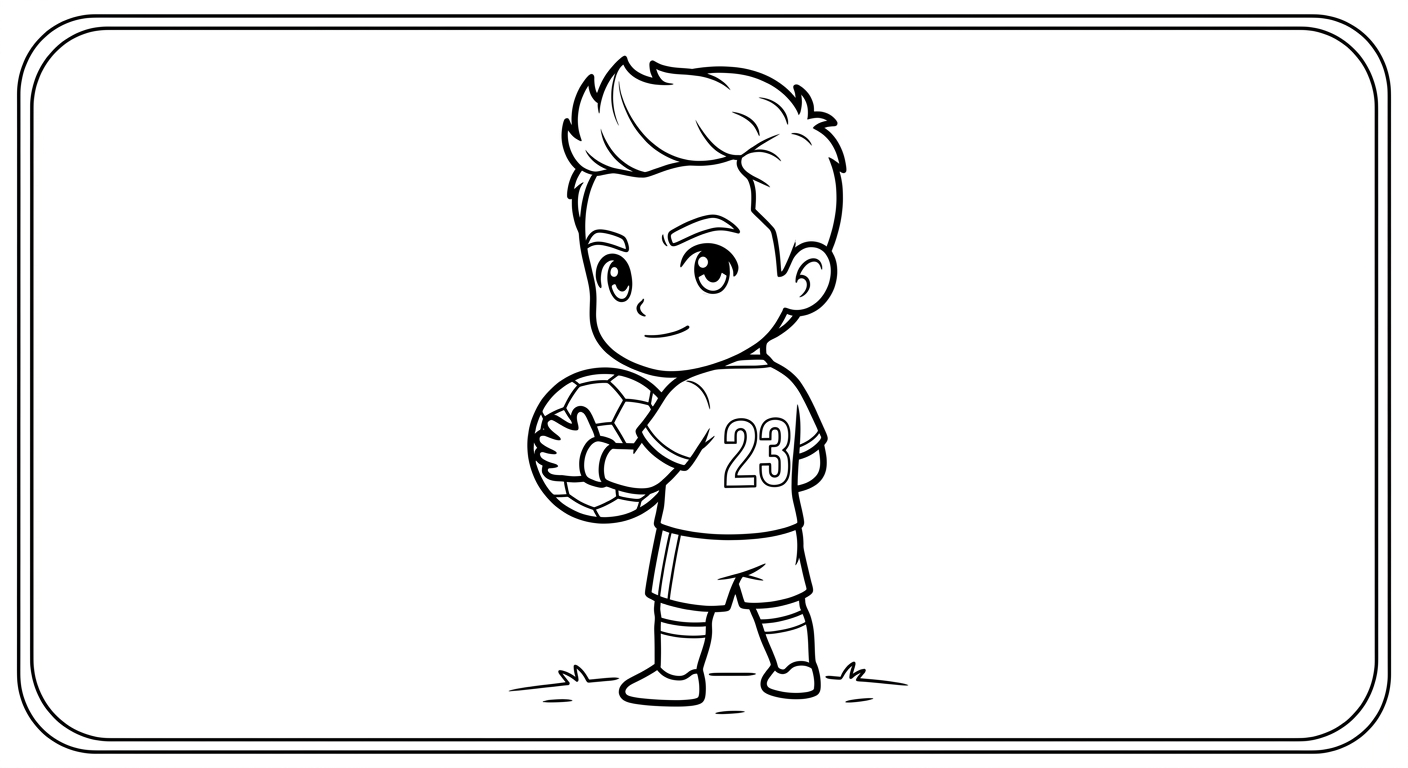 Desenho para colorir do goleiro Ederson segurando firme a bola no peito em card com estrelas para pintar