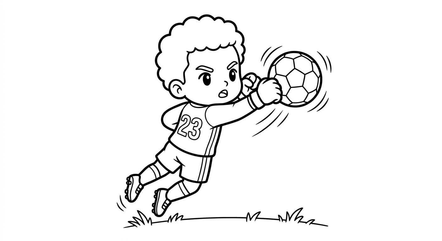 Desenho para colorir do goleiro Ederson socando a bola em salto entre estrelas decorativas para imprimir