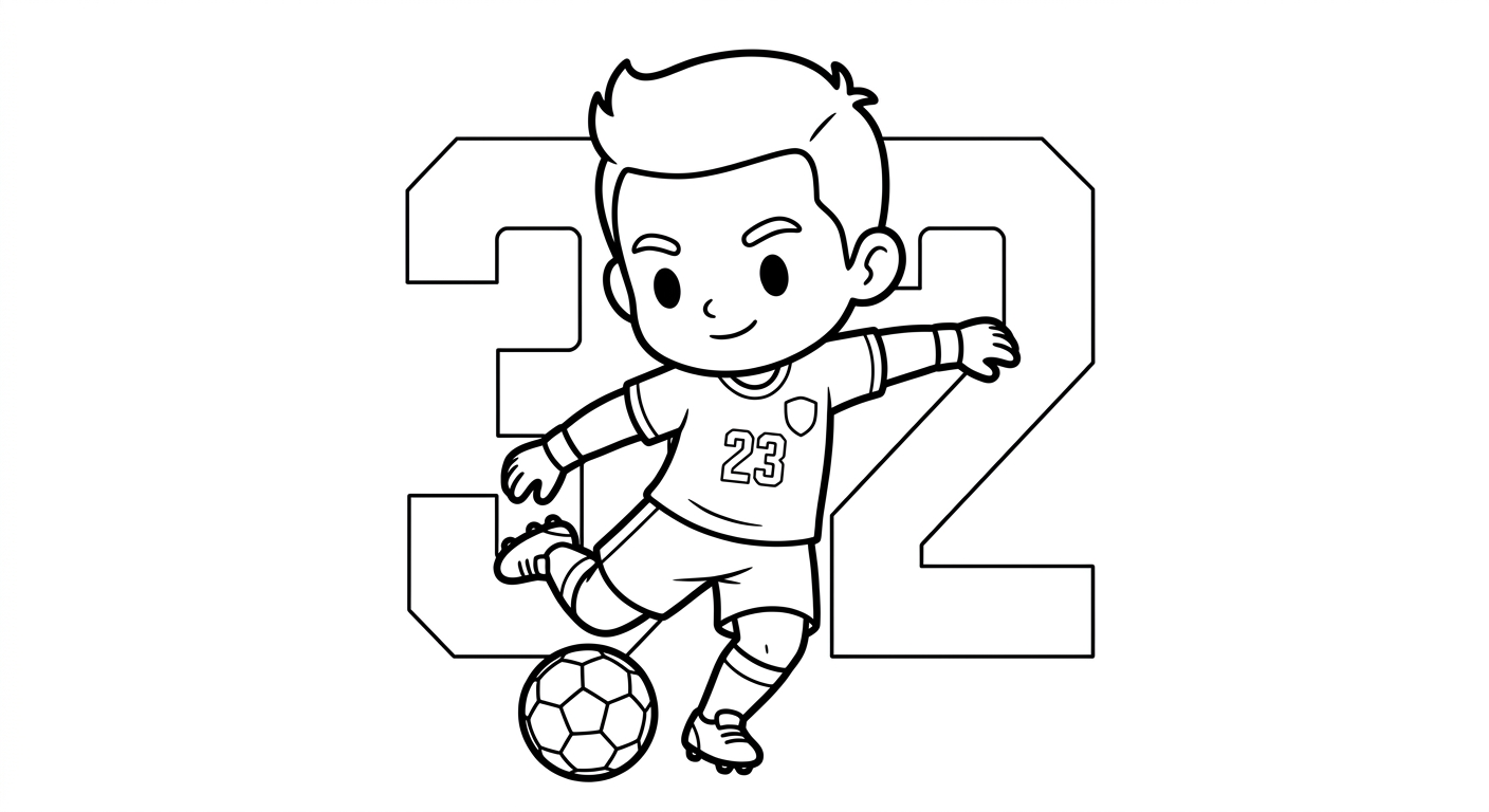 Desenho para colorir do goleiro Ederson batendo tiro de meta com número da camisa ao fundo para pintar
