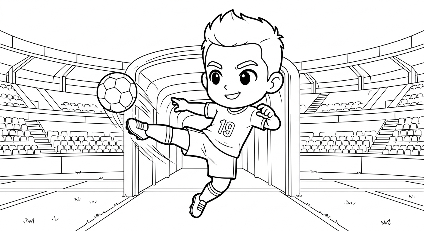Desenho para colorir do atacante Endrick saltando em apresentação oficial no túnel do estádio para imprimir