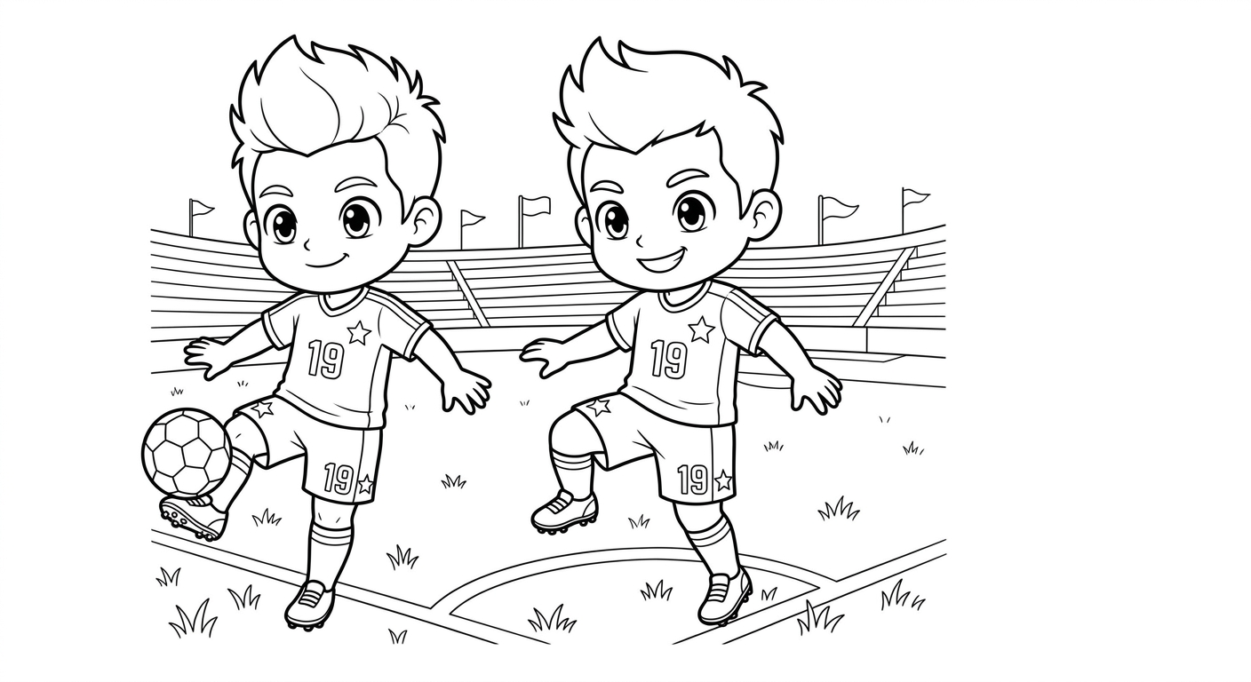 Desenho para colorir do atacante Endrick fazendo embaixadinhas no gramado do estádio para pintar