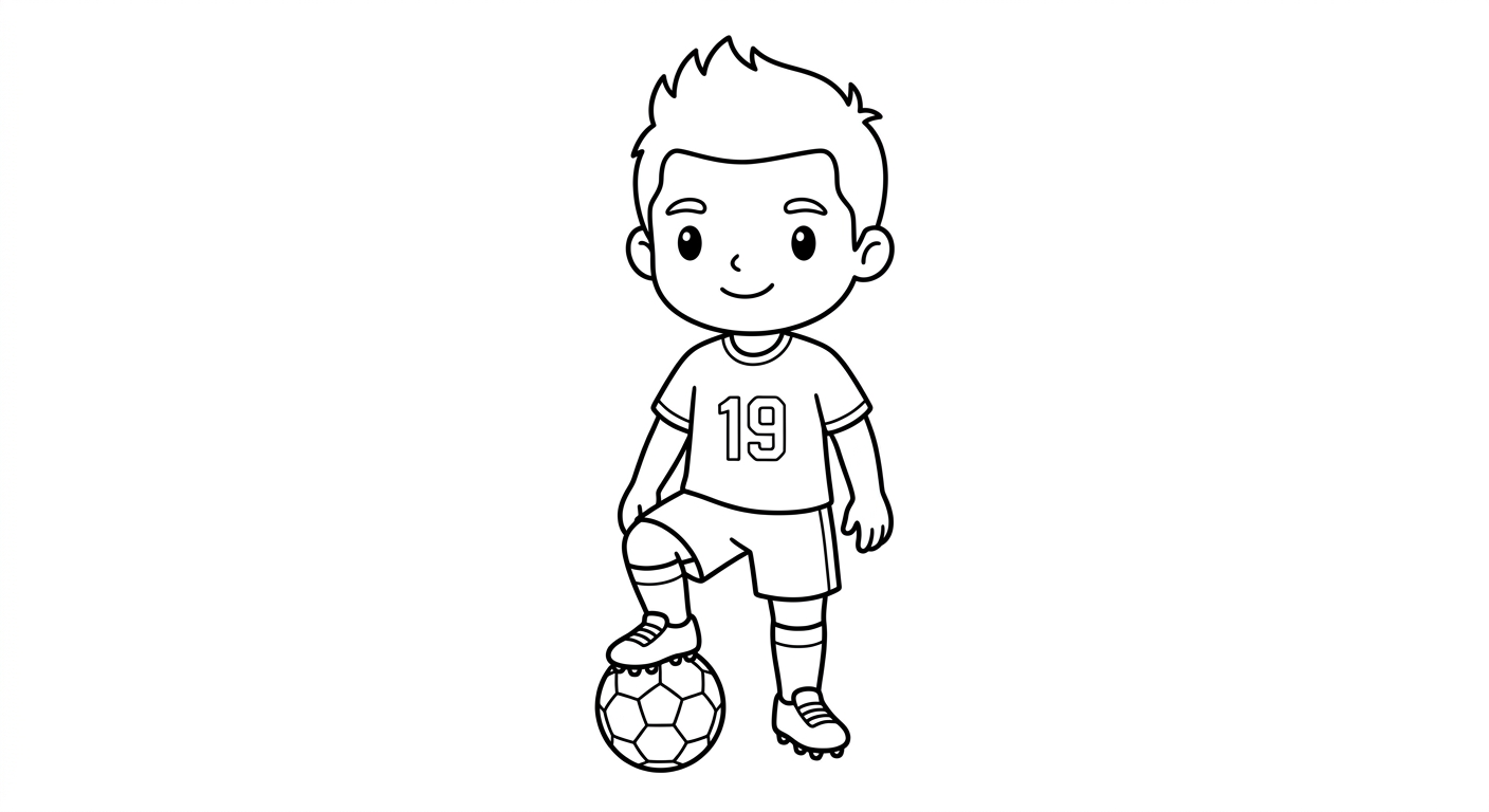 Desenho para colorir do atacante Endrick centralizado com bola sob o pé e estrelas decorativas para pintar