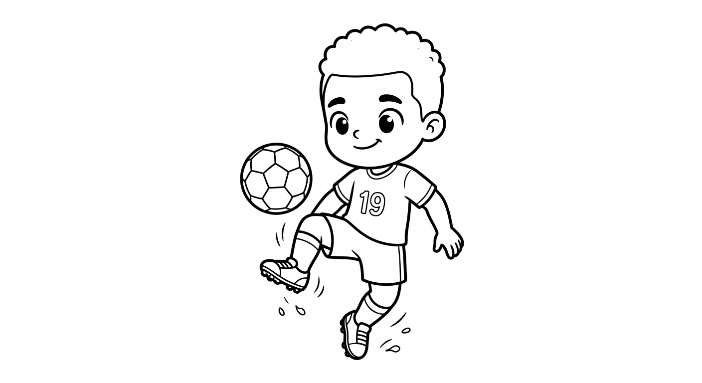 Desenho para colorir do atacante Endrick fazendo embaixadinhas no salto com bola e estrelas decorativas para pintar