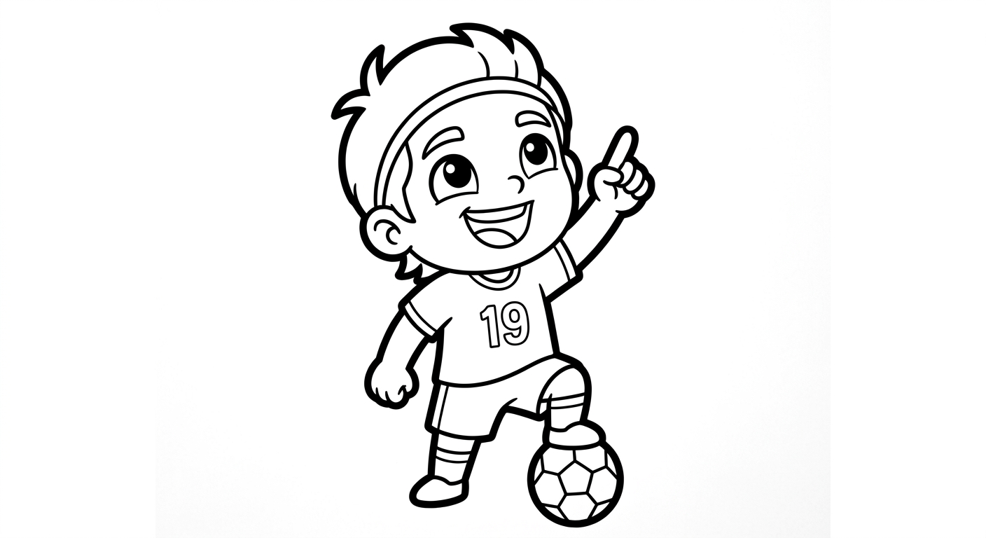 Desenho para colorir do atacante Endrick apontando para o céu comemorando em pose heroica para pintar