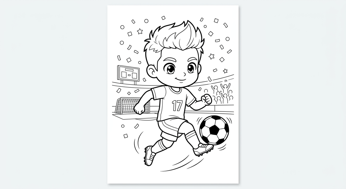 Desenho para colorir do volante Fabinho saltando em finta e comemorando sob chuva de confete para pintar