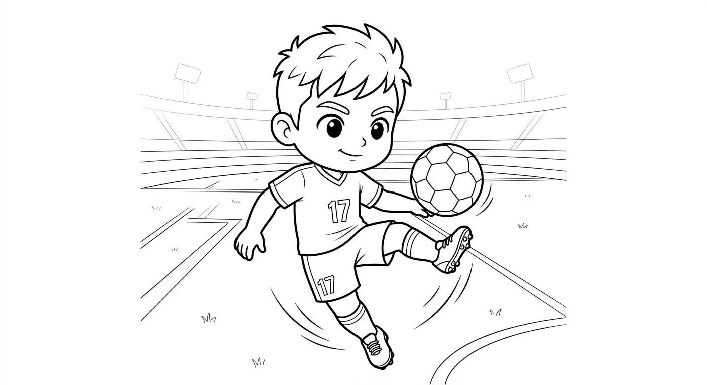 Desenho para colorir do volante Fabinho fazendo embaixadinhas em salto no gramado do estádio para pintar