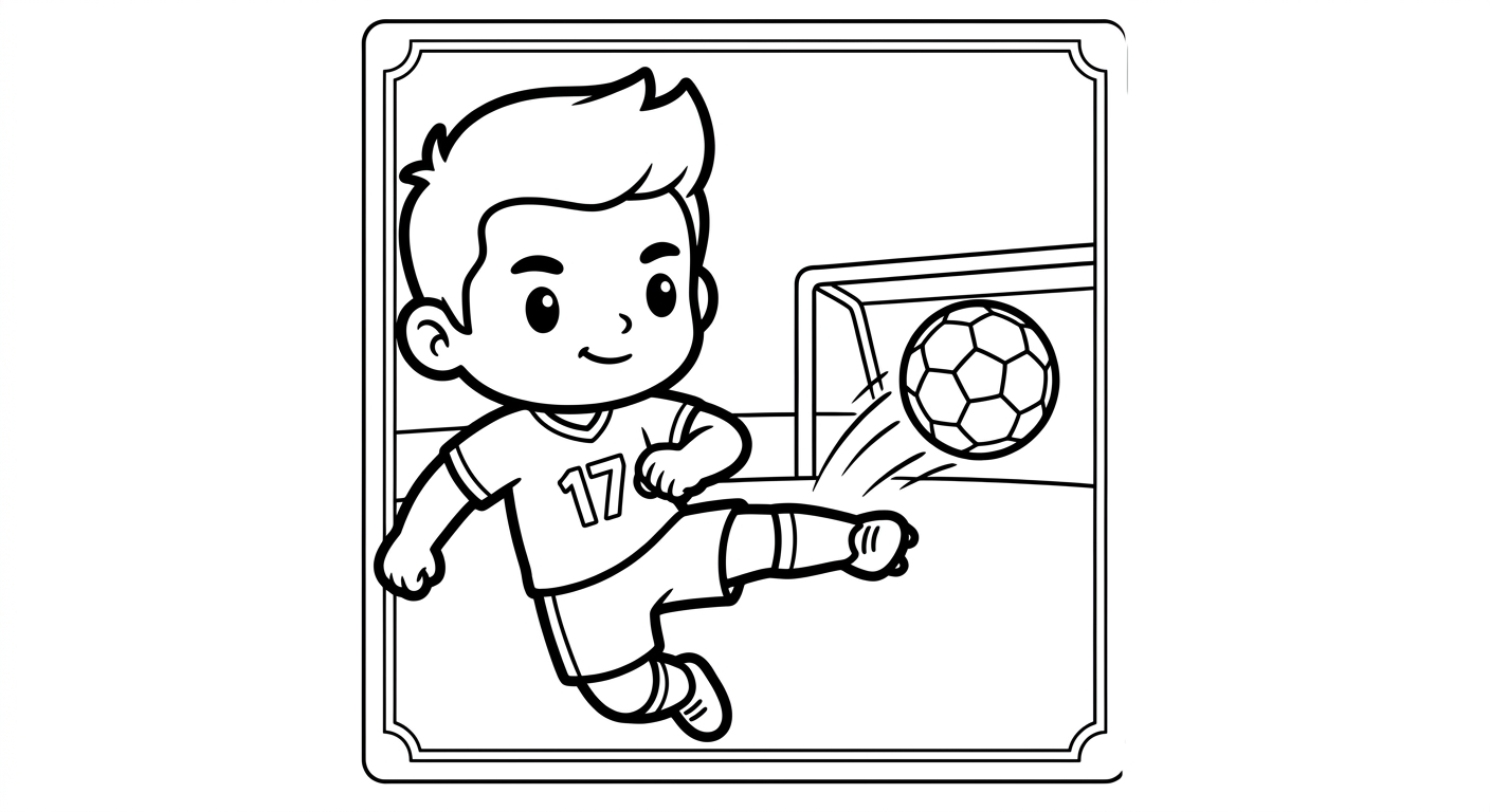 Desenho para colorir do volante Fabinho chutando forte a gol em card colecionável para pintar