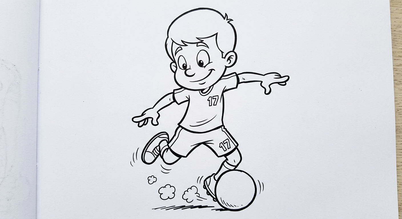 Desenho para colorir do volante Fabinho fazendo embaixadinhas em close com bola e estrelas decorativas para pintar
