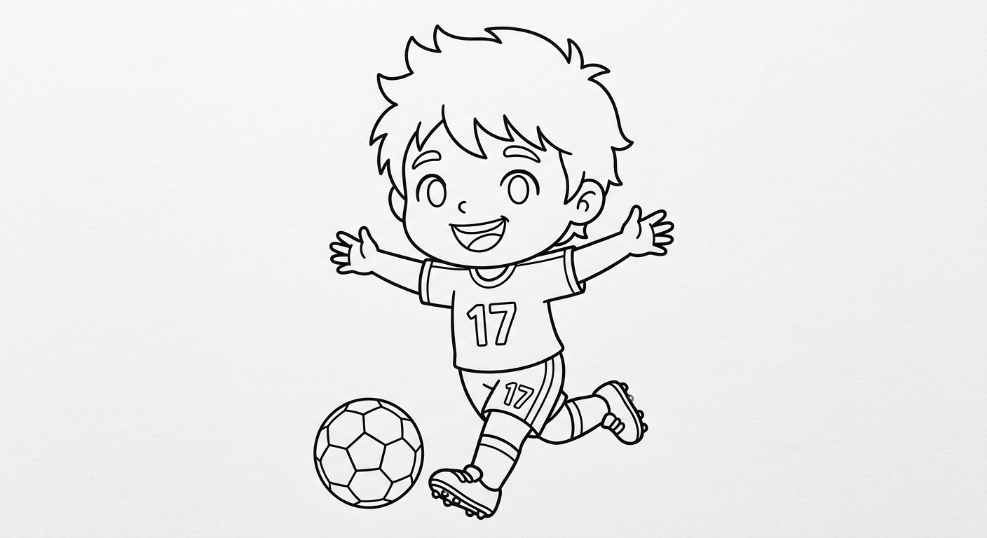 Desenho para colorir do volante Fabinho em close, comemorando de braços abertos com bola e estrelas para pintar