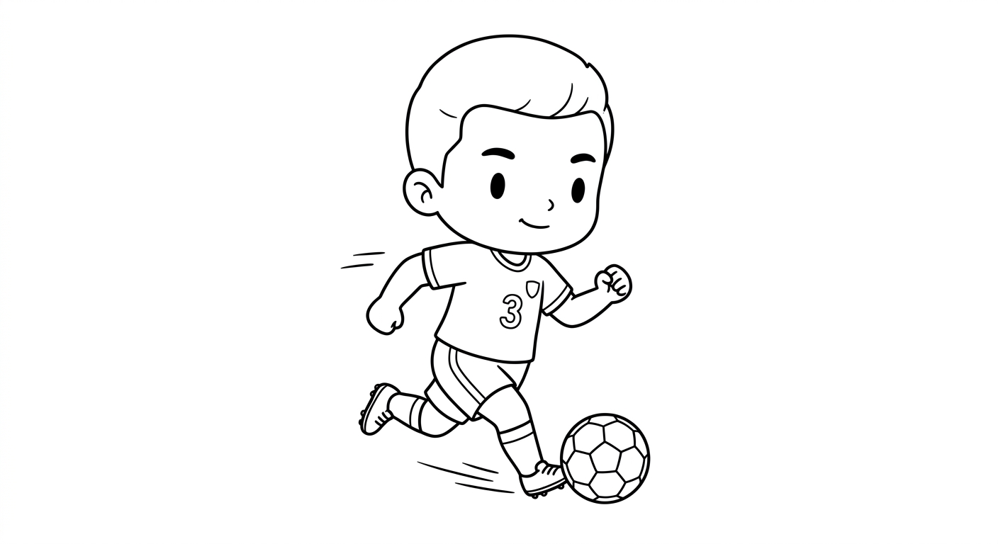 Desenho para colorir do atacante Gabriel correndo em disparada com a bola entre estrelas decorativas para pintar