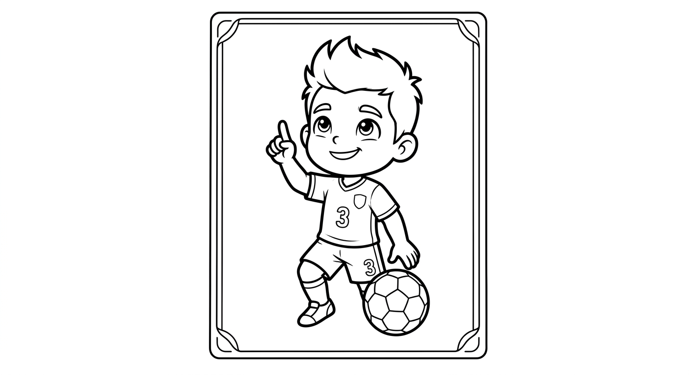 Desenho para colorir do zagueiro Gabriel apontando para o céu em comemoração, estilo card colecionável para imprimir